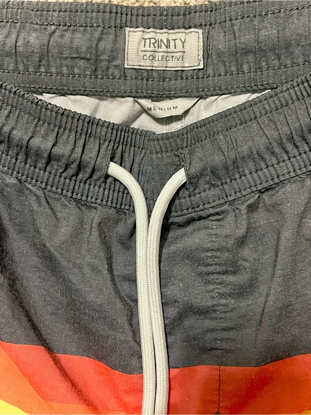 Trinity Collective Men's Dark Gray Swim Trunks with Rainbow Stripe, Size M